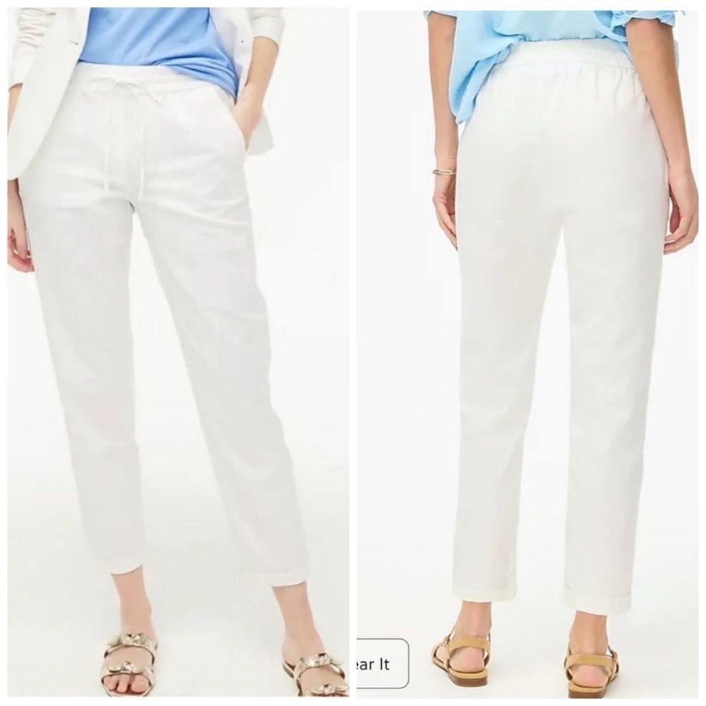 J.Crew White Linen Cotton Blend Tapered Drawstring Pants Trousers
